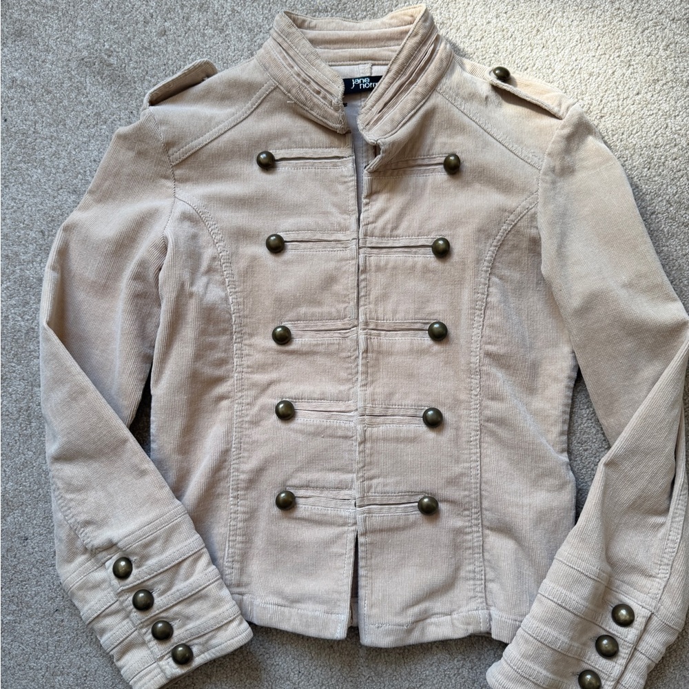 Jane Norman Military Style Jacket Beige Corduroy Button Blazer size 10
